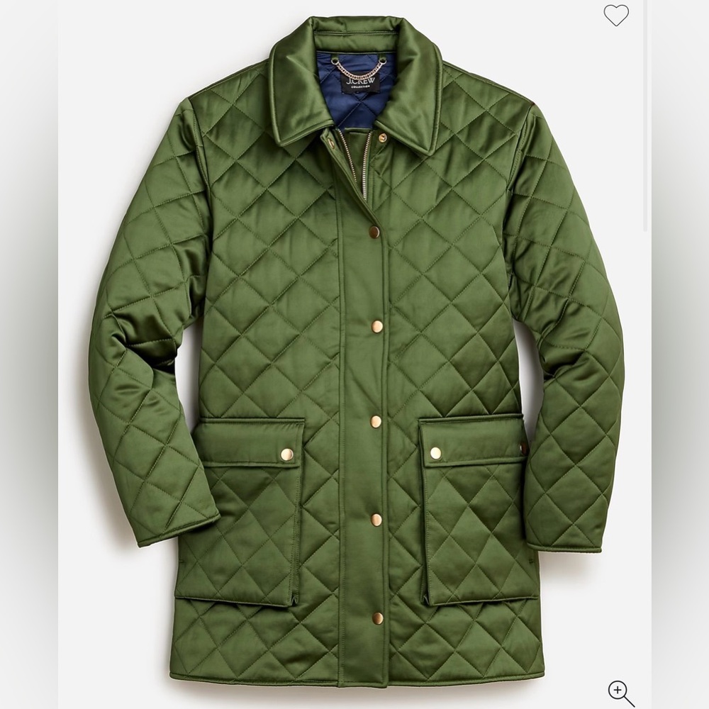 J. Crew Collection Women's Quilted Barn Jacket™ in High-shine Satin Green‎ Small